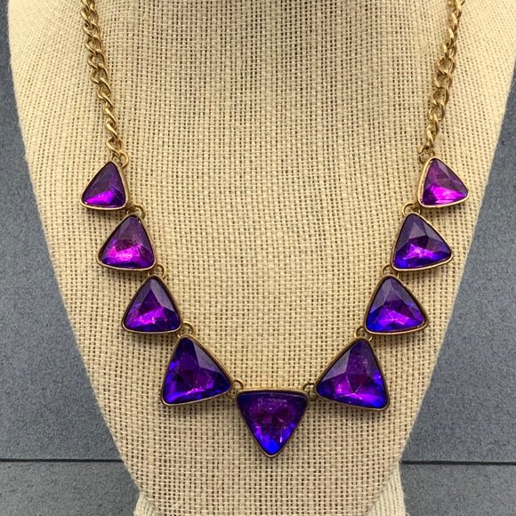 Purple Gold Triangle Necklace Faceted Sparkle Chain - Picture 1 of 5